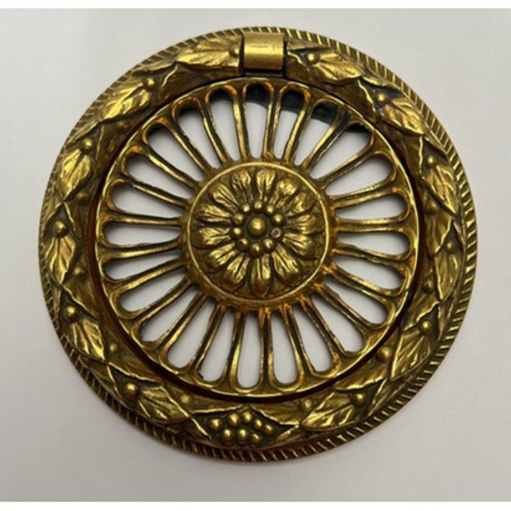 PE Guerin Antique Gold Brass Drawer Ring Pull Floral Ornate 3-inch